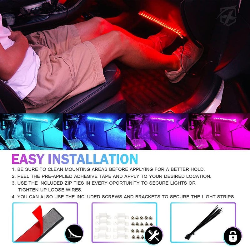 Xprite 8 قطع أضواء شريط LED RGB للسيارات، إضاءة خارجية داخلية مع تحكم بلوتوث، مجموعة تحكم عبر التطبيق وجهاز تحكم عن بعد، مزامنة موسيقية، أضواء نيون داخلية تحت الجسم للسيارات SUV والشاحنات - Image 5